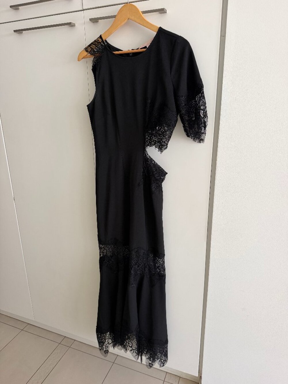 Hutch Asymmetrical Lace Mix Slip Dress - Anthropology - Size S - Black
